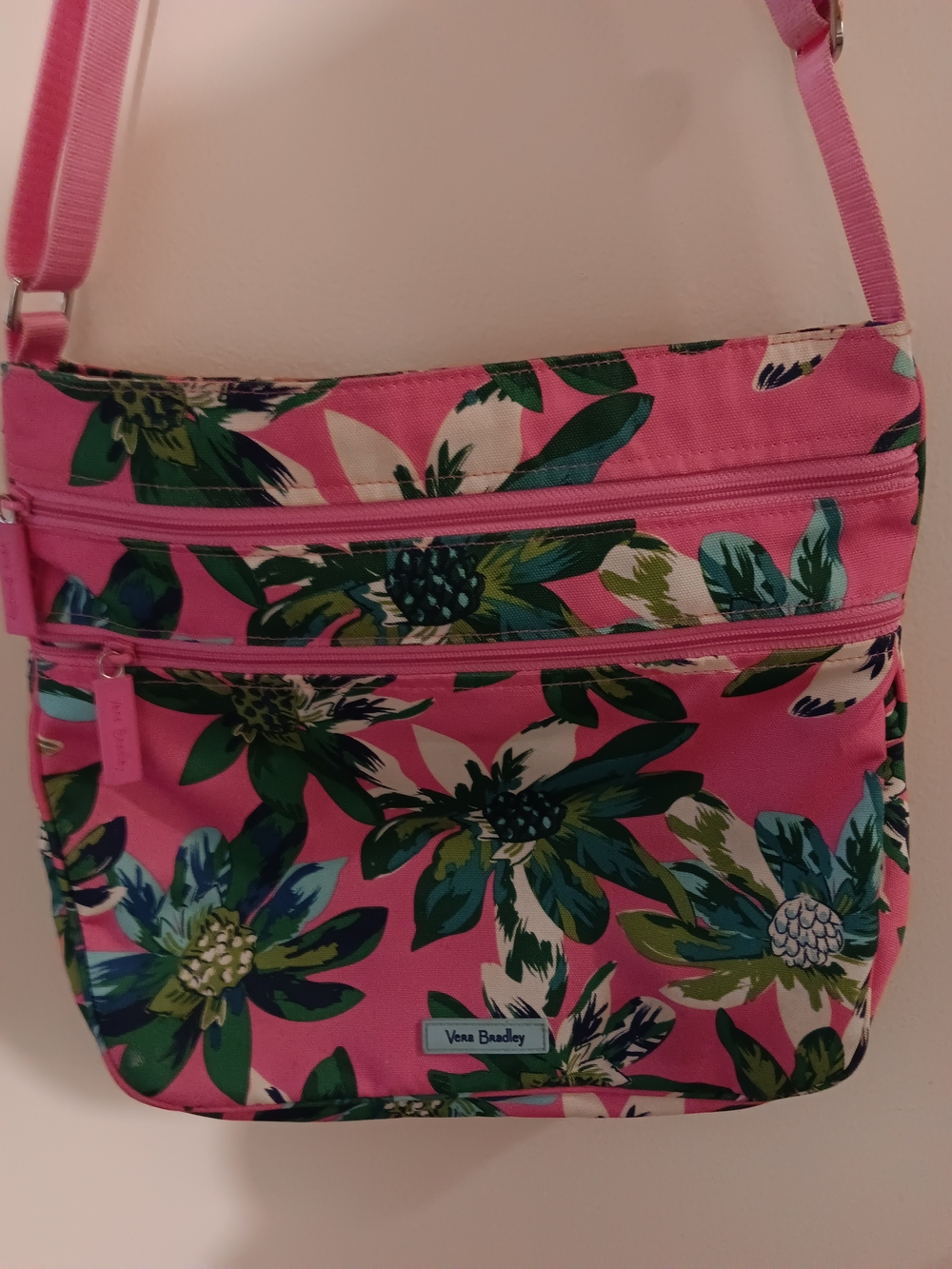 Vera Bradley Pink Floral Crossbody with Green Accents